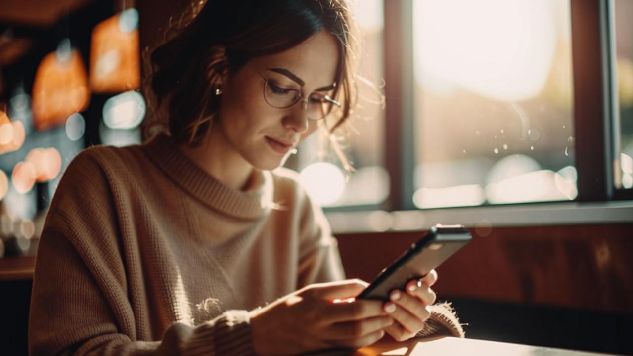 Femme qui lis un article sur telephone