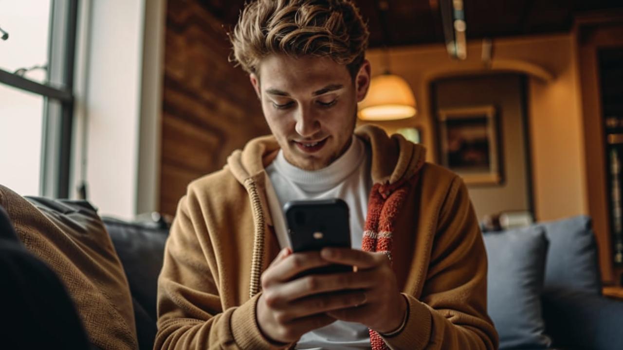Jeune qui lis un article sur smartphone
