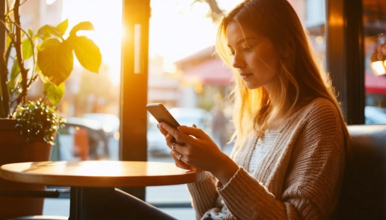 Femme qui lis un article sur telephone