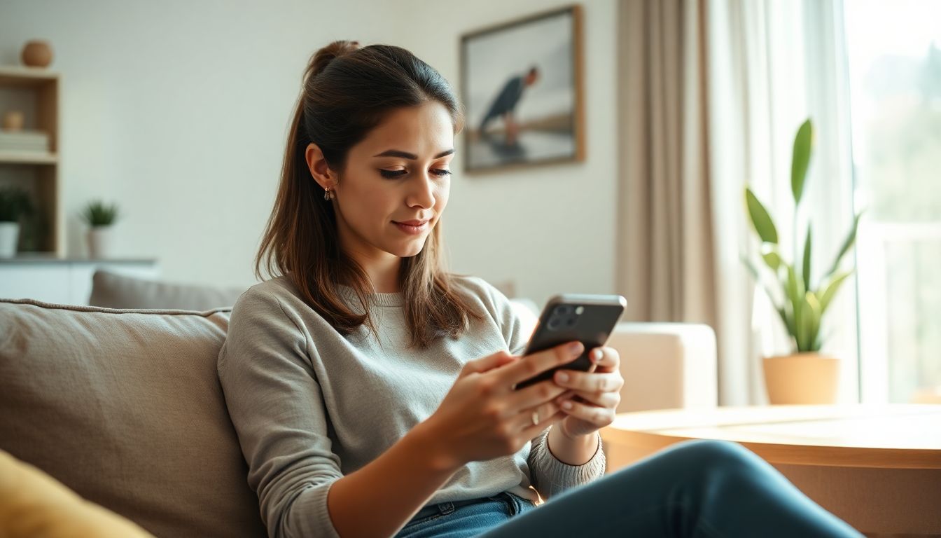 Femme qui lis un article sur telephone