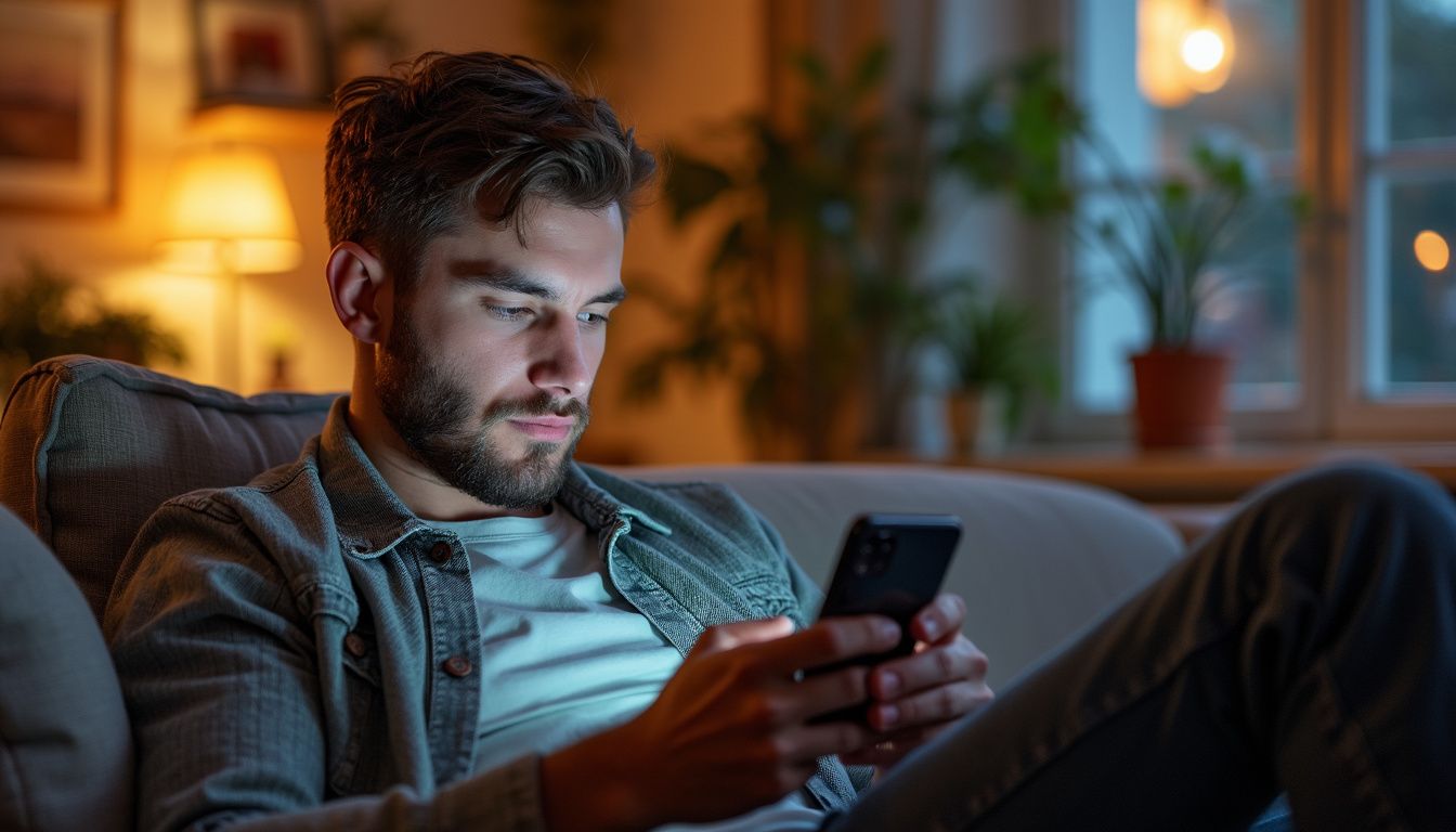 Homme qui lis un article sur telephone